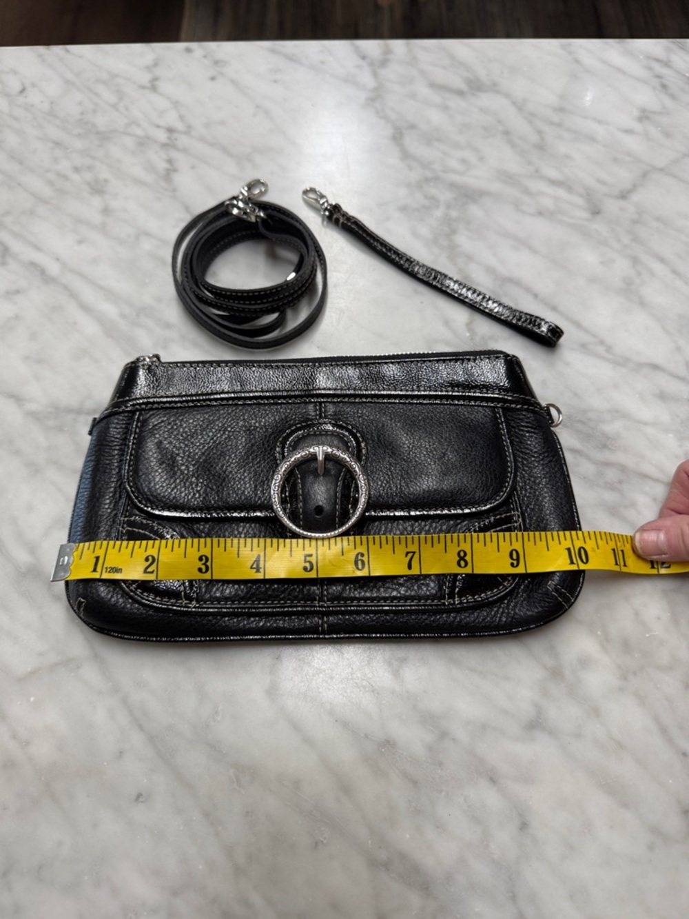 Brighton Black Patent Leather/Leather Clutch Wristlet Crossbody Bag - Picture 9 of 10